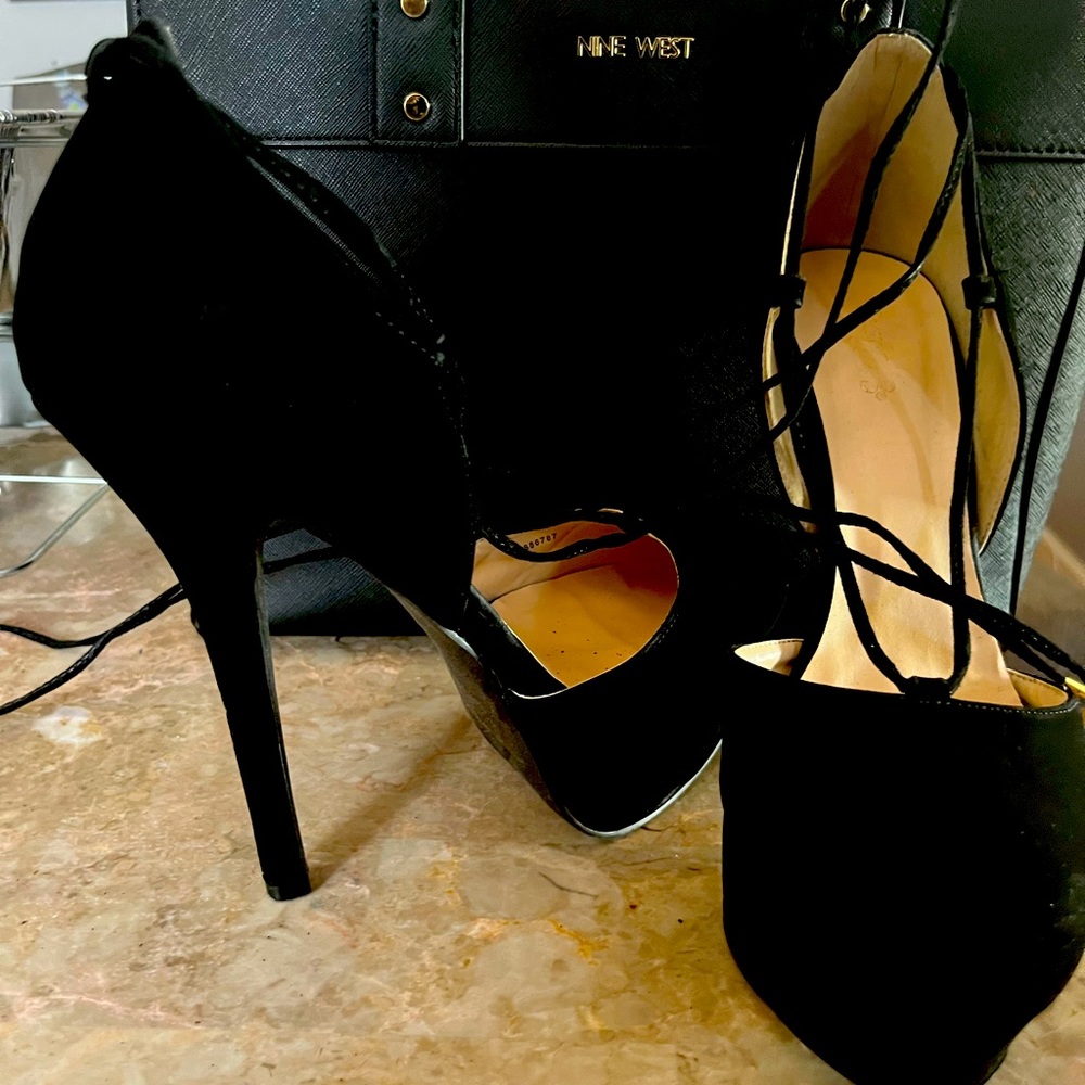 Black lace up stiletto